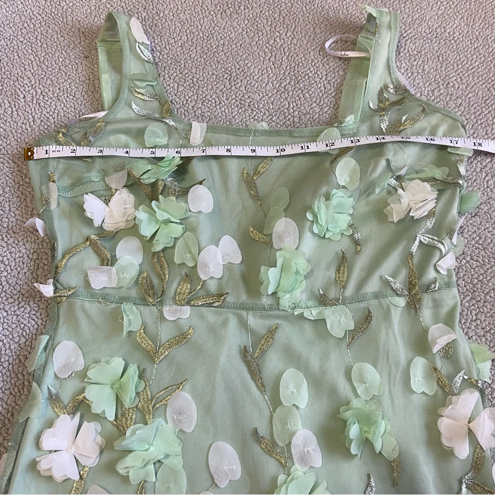 NWOT Lulus Elite Cutie Mint Green Mesh 3D Floral Embroidered Midi Dress - Picture 7 of 10